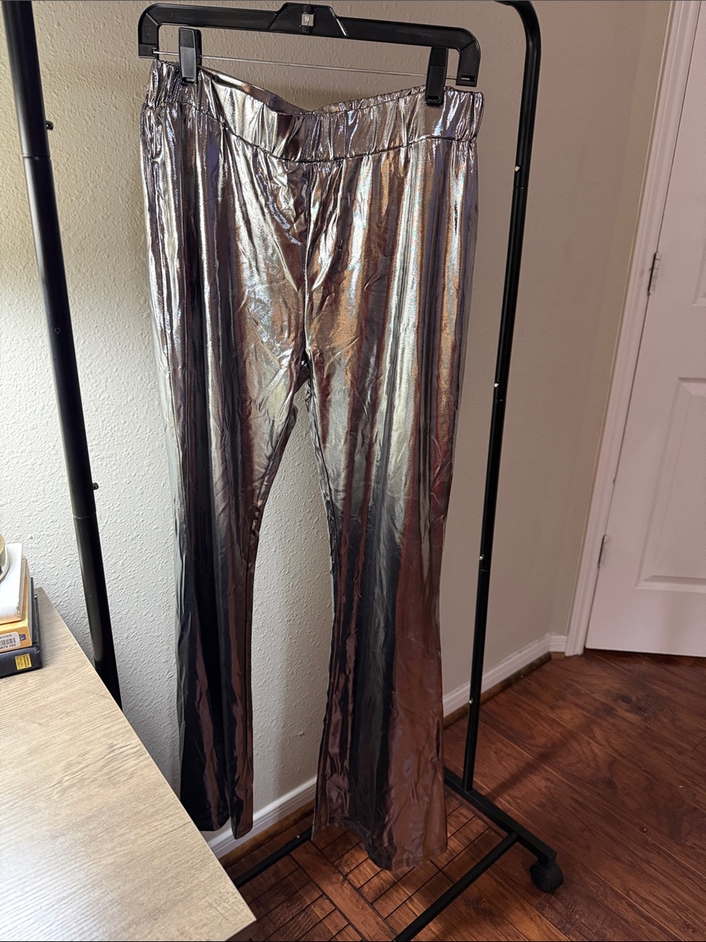 Women's Metallic Silver Wide-Leg Pants